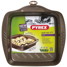 Pyrex asimetriA Bräter aus Metall, griffig, quadratisch, 24 x 24 cm, Stahl, braun, 24x24cm