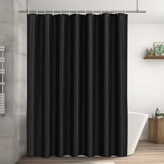 LUKDUNG 200x200 Badevorhang Polyester Textil, Duschvorhang Anti-schimmel für Badezimmer, Vorhang für Badewanne Dusche aus Stoff Wasserdicht Waschbar, Shower Curtain mit 13 Haken Schwarz