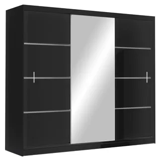 Masseno Schiebetürenschrank NASUS 250/215/61 cm 3-türig mit Spiegel Schwarz - Schwarz