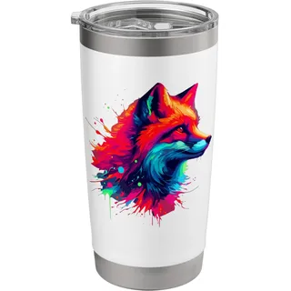 Farbenfrohe Splash Art Rotfuchs Füchse Doppelwandiger Edelstahl-Thermobecher