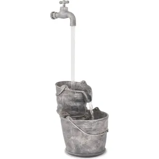 2024 Moderne Brunnen Wasserspiel mit Hahn und Eimern Polyresin 164707 - Grau