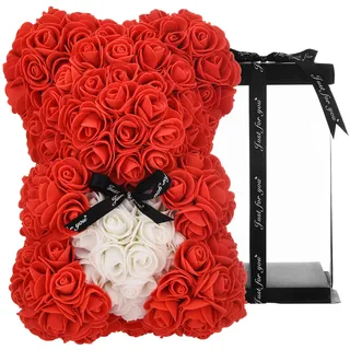 Geschenke für Mama, Geburtstagsgeschenk für Frauen, Valentinstagsgeschenk, Bär, Rose Teddybär in Einer Geschenkbox, vollständig zusammengebaute Geschenkbox, Hochzeit und Jubiläum... (Groß Rot)