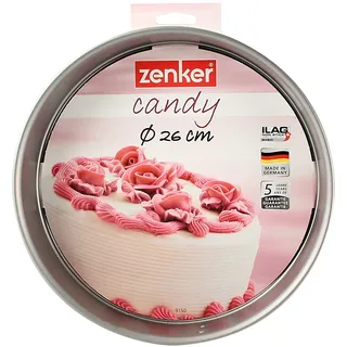 Zenker Springform mit Flachboden 26 cm Candy, traditionelle Backform für köstliche Backkreationen, Backform mit Antihaftbeschichtung (Farbe: silber/rosa), Menge: 1 Stück