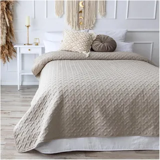 CalmyHOME Tagesdecke 220x240 Leinenbeige Bettüberwurf Bett Überwurf Sofaüberwurf Steppdecke Sofa Decke Überwurfdecke Betthusse XXL Überdecke Gesteppte Tagesdecken gesteppt Quilt Bedspread