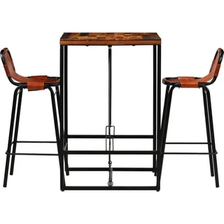 vidaXL Bar-Set 3-tlg. Altholz Massiv und Echtes Ziegenleder - Braun