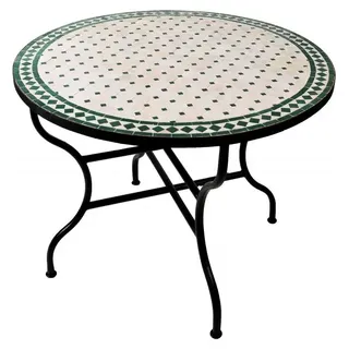 ORIGINAL Marokkanischer Mosaiktisch Gartentisch ø 100cm Groß rund klappbar | Runder klappbarer Mosaik Esstisch Mediterran | als Klapptisch für Balkon oder Garten | Marrakesch Natur Grün 100cm - Grün