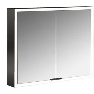 emco prime Lichtspiegelschrank, 800 mm, 2 Türen, mit verspiegelten Seitenwänden, Aufputzmodell, 949713562, Farbe: schwarz/spiegel