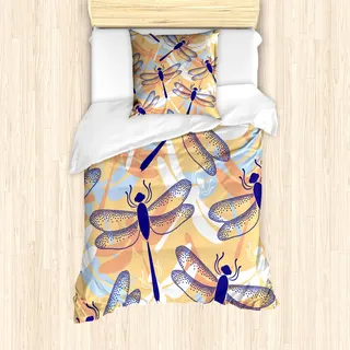ABAKUHAUS Libelle Mantele, Libelle Muster Boho, Milbensicher Allergiker geeignet mit Kissenbezügen, 135 cm x 200 cm - 80 x 80 cm, Mehrfarbig