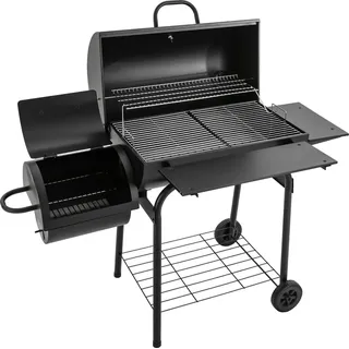 Outdoor Holzkohlegrill - Grillwagen BBQ - Mit Deckel - Brennstoff: Holzkohle - Verchromter Grillrost 39×34 cm - 147×70×126 cm - Schwarz - Schwarz