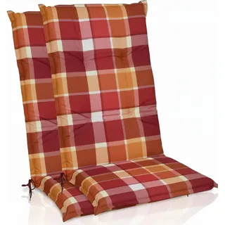 Beautissu 2er Set Hochlehner Auflagen Set 120x50 cm Polster Rot Kariert - Rot