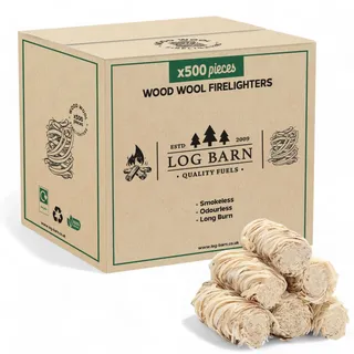 Log Barn Natürliche Anzündwolle - 500 Stück, Öko Anzünder Holzwolle für Holzöfen, Pizzaöfen, offene Feuer, Kaminanzünder und Grillanzünder - Echtes Log Barn Anfeuerholz