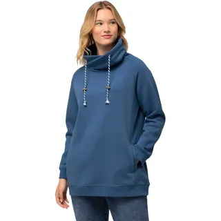 Ulla Popken Damen Sweatshirt, Weiter Stehkragen, Taschen, Raglan-Langarm, Denimblau, 50-52 EU