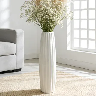 JIDOFUE Weiße Keramik Vase 24 Inches/60 cm Tall Floor Flower Vase Halter Dekorative Große Vasen für Tisch Centerpieces Regal Home Decor Wohnzimmer Getrocknete Blumen Einfache Arrangement