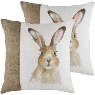 Evans Lichfield Hessian Hase Twin Pack Polyester gefüllte Kissen, Weiß, 43 x 43cm, 2