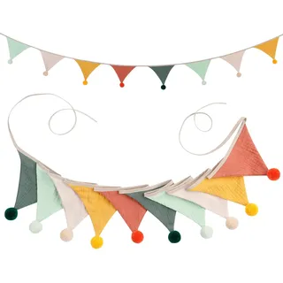Romon Wimpelkette Kinderzimmer, Wimpelkette Stoff Girlande Kinderzimmer Baumwolle Girlanden, 2.6m Musselinstoff Girlande für Kinderzimmer, Mädchen Kinderzimmer Deko für Hausbett, Babybett Kinderbett