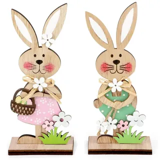 LGIFUTMAX Abschlussverkauf Osterhase aus Holz Osterhasen Deko zum Hinstellen Osterdeko Holz Hase 2er Set Deko Aufsteller für Ostern Osterdekoration Garten Osterhasen