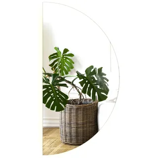 Moderner Halbrunder LED Spiegel mit Beleuchtung Warmweiß Halbrunder Loft Wandspiegel für Schlafzimmer Wohnzimmer Rahmenlos Horizontales und Vertikal 90 cm