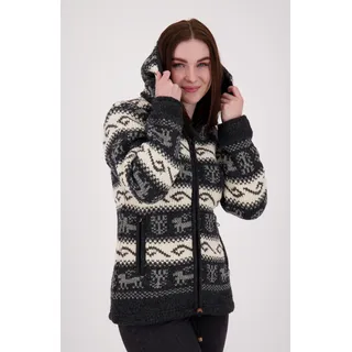 Strickfleecejacke DEPROC ACTIVE "ANNAPURNA", Damen, Gr. 36/38 (M), grau, Fleece, Obermaterial: 100% Wolle. Futter: 100% Polyester, hüftbedeckend, gerader Abschluss, Jacken Strickfleecejacke, mit Kapuze und weichem Fleece gefüttert