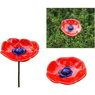 Midene Gartenstecker Keramik Handgefertigt - Gartendeko für Draußen Wetterfest - Garten Deko Keramik - Blume Gartenfiguren & Gartenstatuen - Mohn