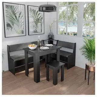 Vicco Eckbankgruppe Roman, 120 x 180 cm mit Tisch, Schwarz - Schwarz