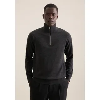 Stehkragenpullover SEIDENSTICKER "Schwarze Rose", Herren, Gr. S, grau (anthra mélange), 100% Wolle, unifarben, regular fit, ohne Ausschnitt, Pullover Stehkragenpullover, Quarter Zip Uni
