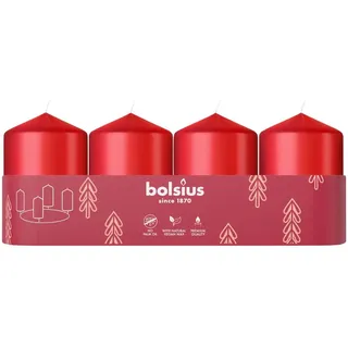 Bolsius - Adventszeit - Stumpenkerze - rot - 6cm - 4-Pack - Dekorative Kerze - Mit natürlichem Pflanzenwachs - Ohne Palmöl