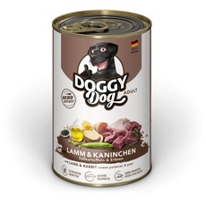 DOGGY Dog Paté Lamm & Kaninchen, 6 x 400 g, Nassfutter für Hunde, getreidefreies Hundefutter mit Lachsöl und Grünlippmuschel, Alleinfuttermittel mit Süßkartoffel und Erbsen, Made in Germany