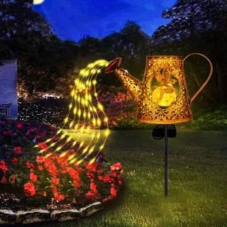 Solar Gießkanne Lichter für Garten , Lichterkette für den Außenbereich, 1 Stück Gartendeko Blumenfee Figuren Wasserdicht Solarbetriebene Elfe Metall LED Pfahlpfad Deko für Weihnachten