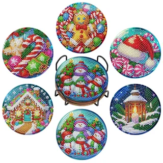 BNG Diamond Painting Untersetzer Mit Halter, 6 Stück Weihnachtskunst DIY Bastel Untersetzer für Erwachsene, Kunstmalerei Sets für Frauen, Anfänger, Diamant Bastelzubehör