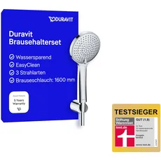 Duravit Universal Brauseset, wassersparende Handbrause rund ((Ø 110 mm), Wandanschlussbogen, flexibler Brauseschlauch, Chrom