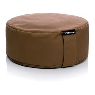 BODYMATE Yogakissen rund 31cm Durchmesser 13cm hoch CHOCOLATE mit Buchweizen-Spelz Füllung – Maschinenwaschbarer Bezug aus 100% extra dicker Baumwolle – Meditationskissen – Sitzkissen