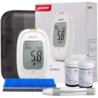 yuwell Blutzuckermessgerät Set mit Teststreifen x 50 und Lanzetten x 50, Diabetes Test mit 250 Messwerte, Zuckermessgerät zur Selbstkontrolle des Blutzuckers bei Diabetes (Modell 582)