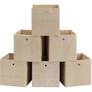SONGMICS Aufbewahrungsbox, 6er Set, Ordnungsboxen aus Vliesstoff mit Griff, Boxen Aufbewahrung, 30 x 30 x 30 cm, Organizer Box, für Würfelregal, Faltbox, Kleideraufbewahrung, sandbeige RFB006K03