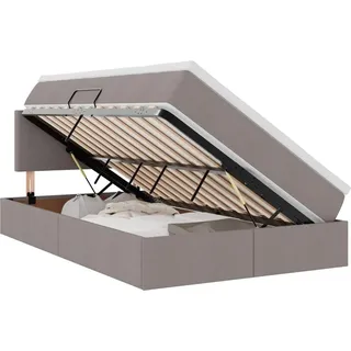vidaXL Bett mit Stauraum und LED mit Matratze Taupe 120 x 200 cm Stoff - Taupe