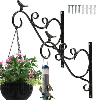 TolleTour 2 Stück Haken Wandhalterung Blumenampel Landhaus Gusseisen Konsole Regal Aufhänger Wandhaken Blumenhaken Laternenhalter Vogel 26 cm - Schwarz