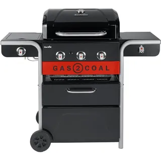 Char-Broil Gas2Coal 2.0 3B, 13600 W, Grill, Holzkohle + Erdgas, MADE2MATCH, Wagen, Feuerrost - Schwarz, Silber, Rot