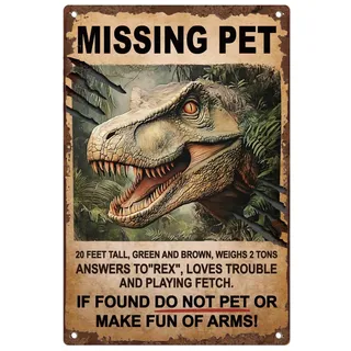 DOODLREAM Blechschild Vermisste Haustier-Dinosaurier Jura Park Vintage Wanddeko Metall RetrO Poster für Home Club GKunsten Deko 20 x 30cm