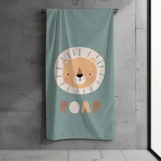 MTOnlinehandel Kinder Strandtuch 70x140 cm – Weiches & Saugfähiges Badetuch mit Löwen-Motiv – Baumwolle & Polyester Mix – Schnelltrocknend