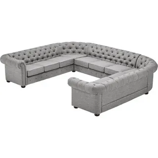 Chesterfield Couch Sofa Polster Wohnlandschaft U Form Garnitur Ecksofa Couchen - Grau