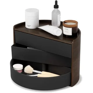 Umbra Moona Schmuckaufbewahrung, Makeup Accessoire Organizer mit drehbaren Schubfächern, Schwarz/Walnuss, Einheitsgröße