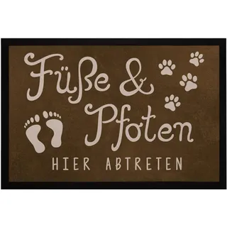 MoonWorks® Fußmatte Füße und Pfoten Hier abtreten Spruch lustig Hund Katze Haustier-Besitzer rutschfest & waschbar Schwarz 60x40cm