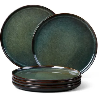 Homikit Teller Set 6 Personen, Reaktive Glasur Steinzeug - 26,5 cm Speiseteller Essteller, Modern Geschirr Plates Set Servierteller für Kuchen, Mikrowellenfest & Spülmaschinenfest, Kieferrauchgrün