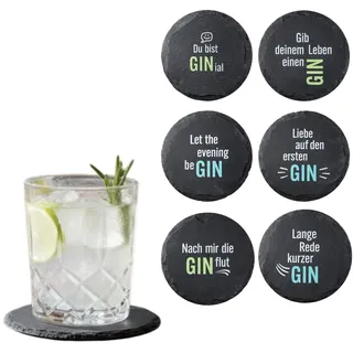CULT at home Gin Untersetzer mit Sprüchen - Schiefer Untersetzer für Gin Gläser – Geschenkideen Männer - Gin Geschenk Schwarz Ø 10 cm