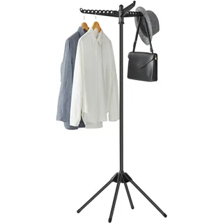 SONGMICS Wäscheständer, Faltbarer Kleiderständer aus Edelstahl | 67 x 67 x 150 cm, 15 kg Tragkraft, mit 3 Drehbaren Armen, Für Kleine Räume und Camping, Schwarz, BUNJI Kollektion LLR510B01