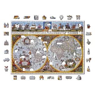 Wooden.City Holzpuzzle 750-teiliges - Karte Nova Terrarum Antik - Einzigartige Puzzles für Kinder und Erwachsene - Rätsel der neuen Welt - Ungewöhnlich geformten Teilen - Puzzle - 51,9 x 37,5cm