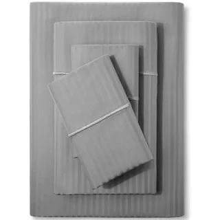 500 Fadenzahl 100% Baumwolle Bogen-Set, Gestreift Blatt, weiche Satin Weave, Full Blatt, deep Taschen, Hotel Collection, Luxus Bedding Super 100% Baumwolle, grau, Volle Größe