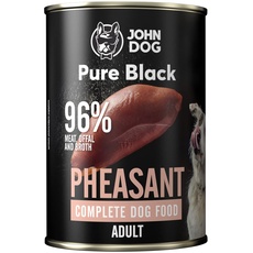 JOHN DOG Nassfutter für Hunde Pure Black Fasan 6x400g-Für zu Allergien neigende Hunde-Getreidefrei Hundefutter mit 96% Fleisch und Innereien-Für Erwachsene Hunde Aller Rassen