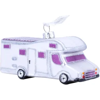 Inge-glas Christbaumschmuck Glas 7cm Wohnmobil Camper mit Glitzer Weihnachtskugeln weiß