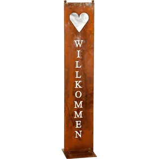 Stele Willkommen Garten-Deko 20x100cm Herz Rost Rostdeko Edelrost Schild