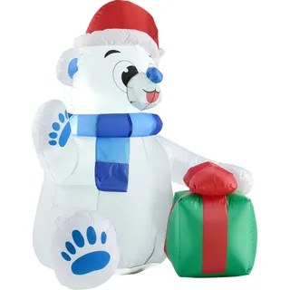 [en.casa] Aufblasbare Weihnachtsfigur Polarbär 120 x 100 x 70 cm aufblasbare Dekoration Eisbär für Innen- und Außenbereich mit LED-Beleuchtung - Weiß